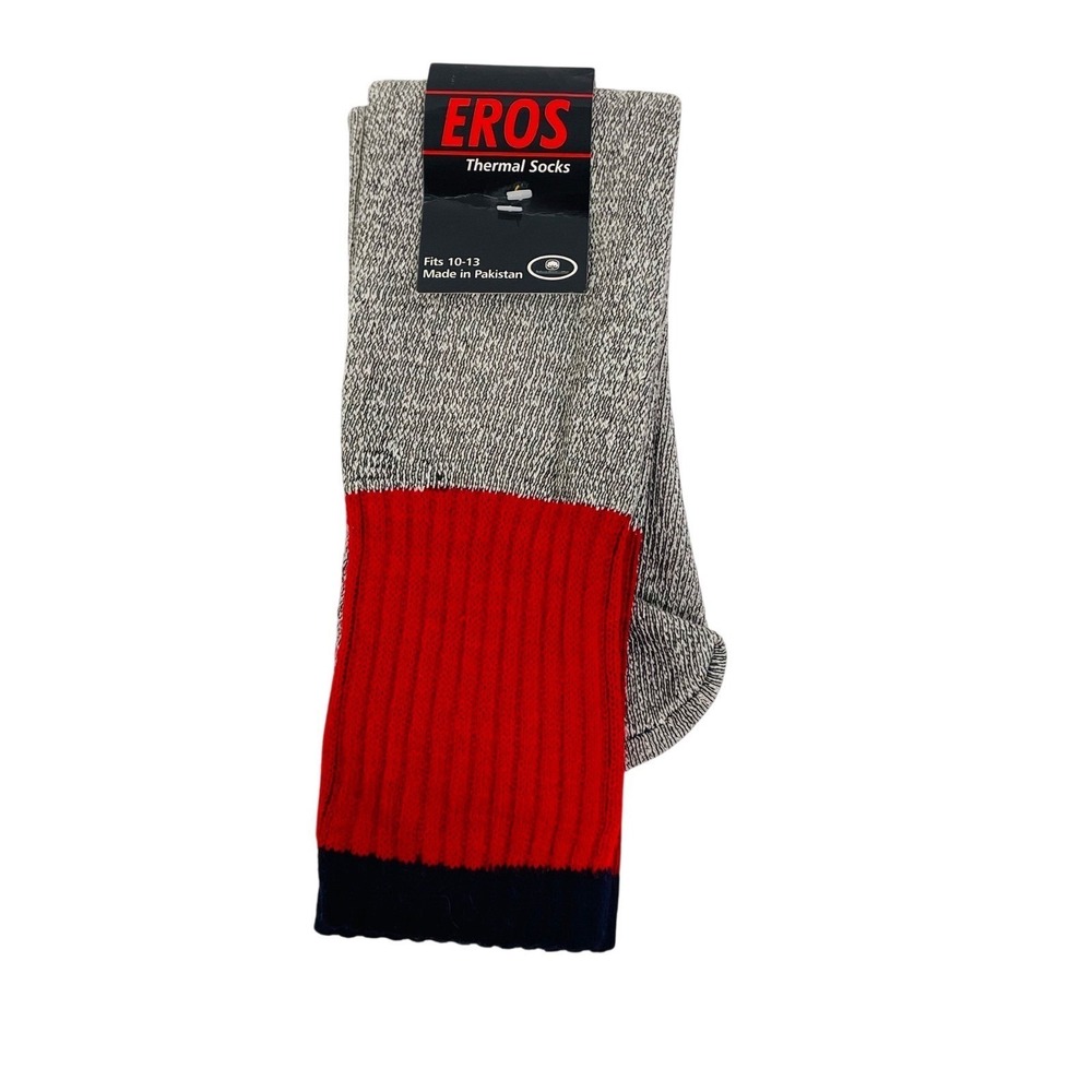 Eros Thermal Socks Warm Men's 10-13 Grey Red Navy Blue Marled Cotton Blend OSFM